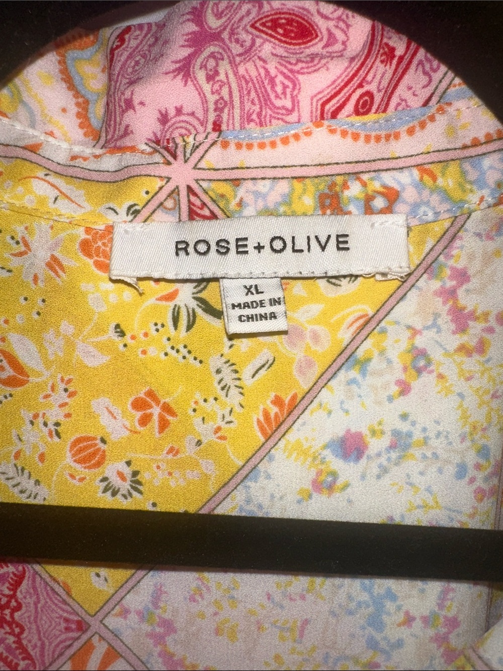 Rose & Olive Yellow Pink Patchwork Paisley Button-Front Shirt - Picture 2 of 6
